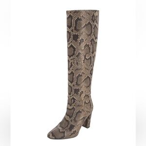 Vince Snake-Print Over-the-Knee Block Heel Boots - Brown/Tan